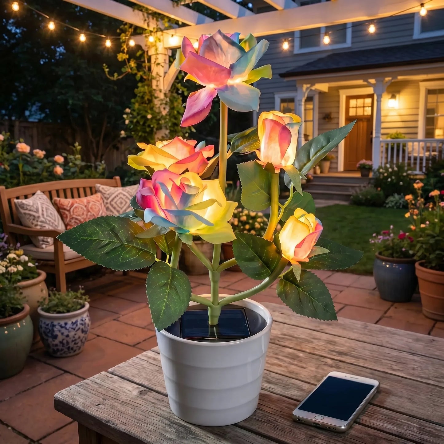 Solar-Powered Rose Lantern In A Pot -  Rosalume