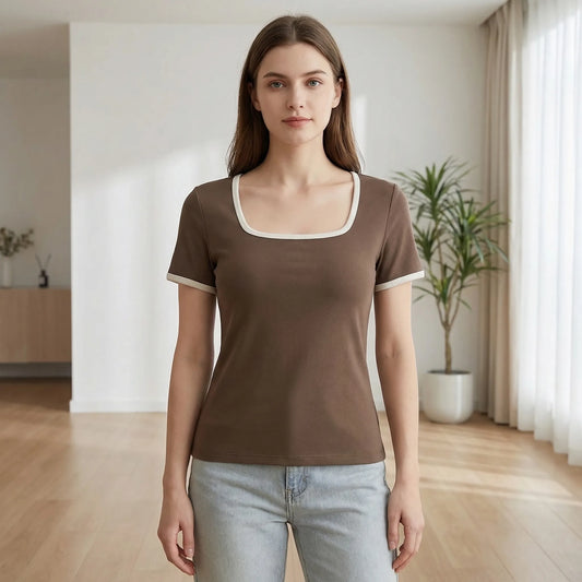 Square Neck Short Sleeve Top - Sarah