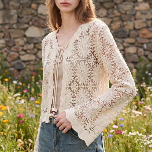 Strick-Cardigan mit Blumenmuster - Lila