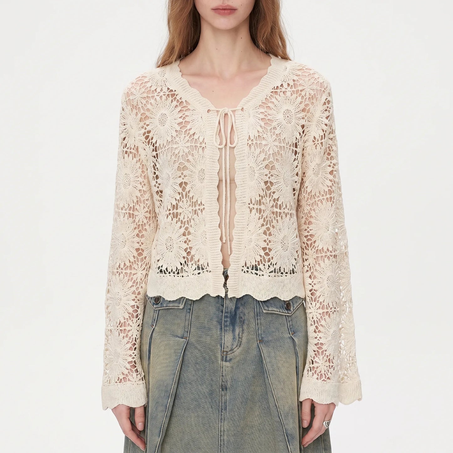 Strick-Cardigan mit Blumenmuster - Lila