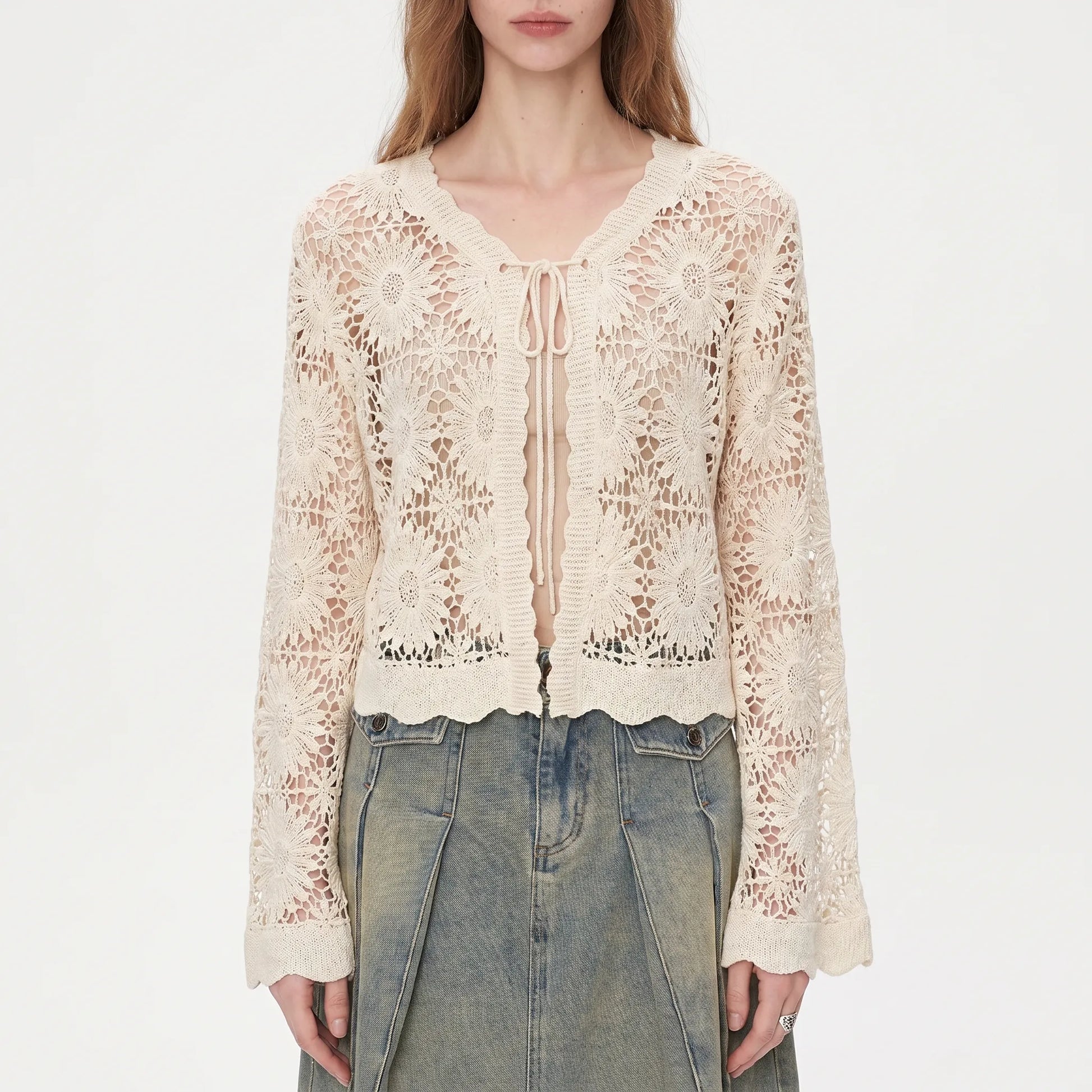 Strick-Cardigan mit Blumenmuster - Lila