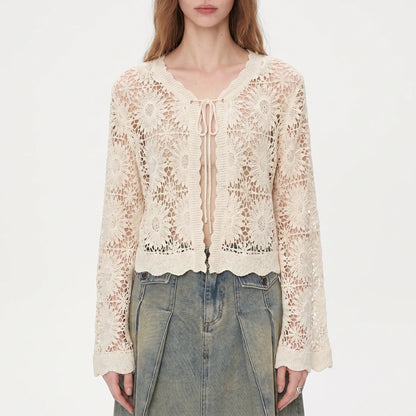 Strick-Cardigan mit Blumenmuster - Lila