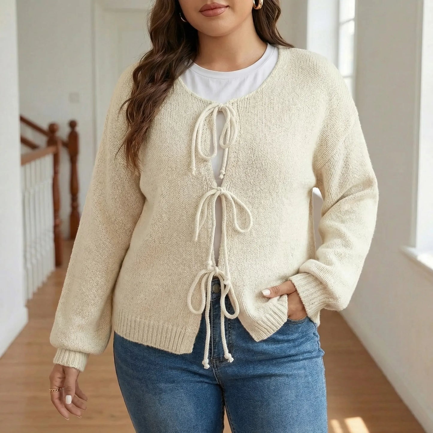 Strickjacke Mit Bindedetails In Großen Größen - Renee