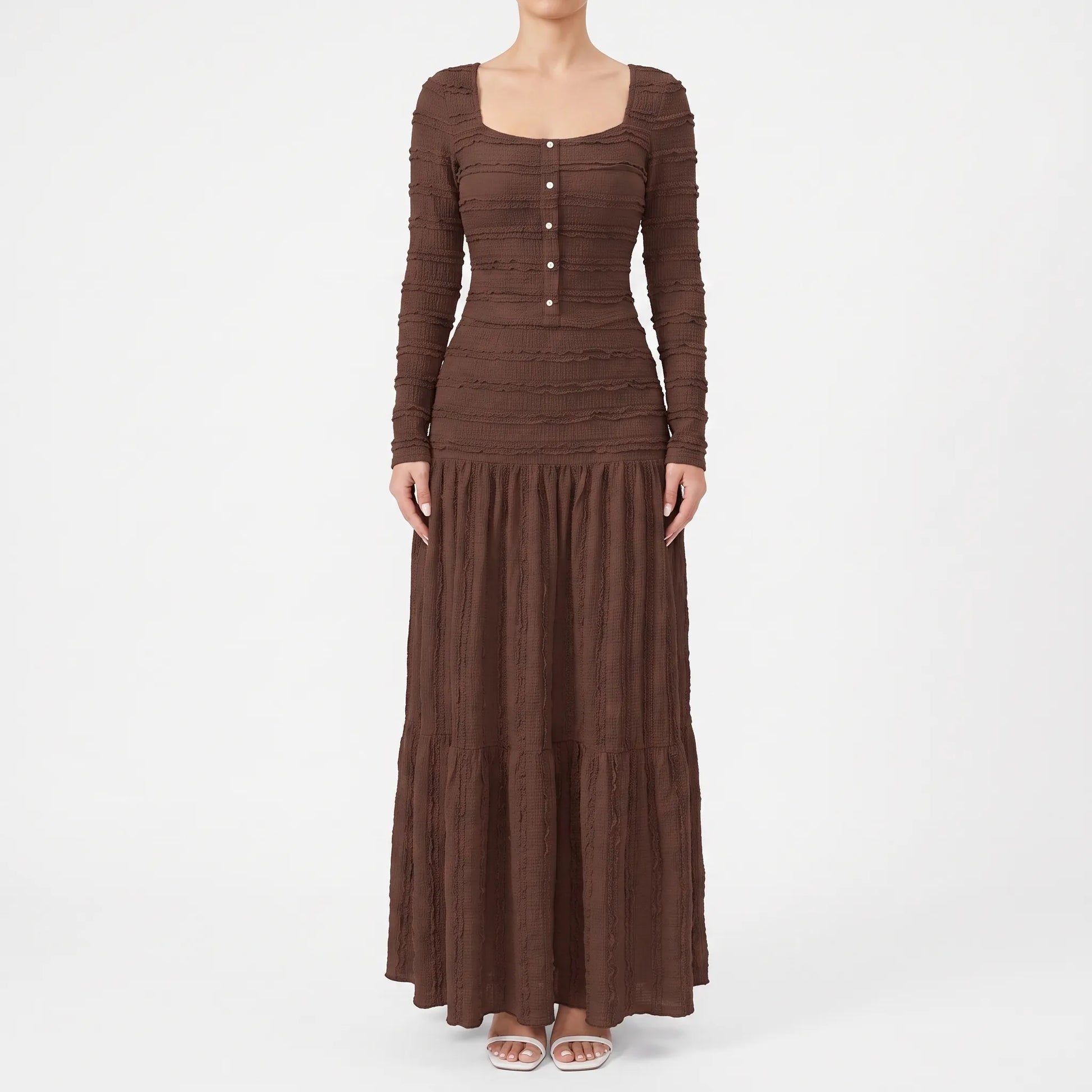 Strukturiertes Maxi-Strickkleid Mit Stufenrock - Rachael