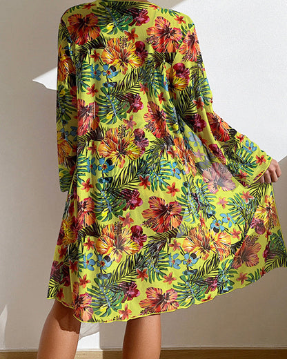 Three-Piece Tropical Floral Bikini Set - Dixie