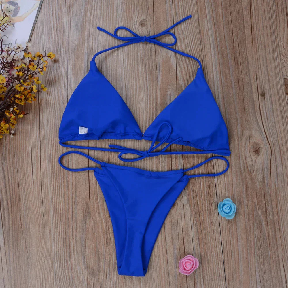 Triangle Top String Bikini Set - Tracy