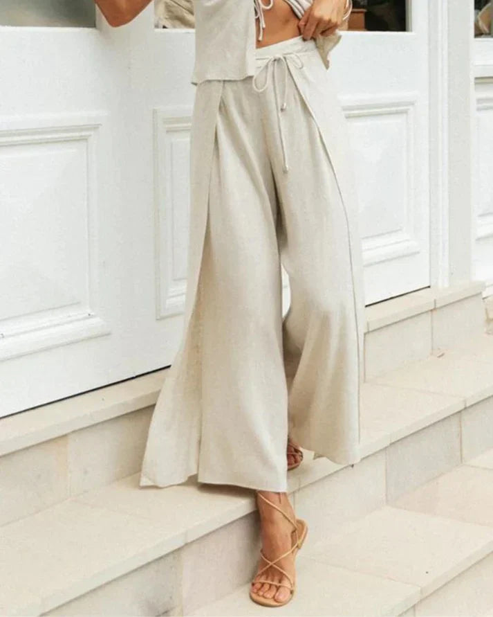 Baumwoll-Zweiteiler Damen Set mit Rundhals und Relaxhose – Tilda