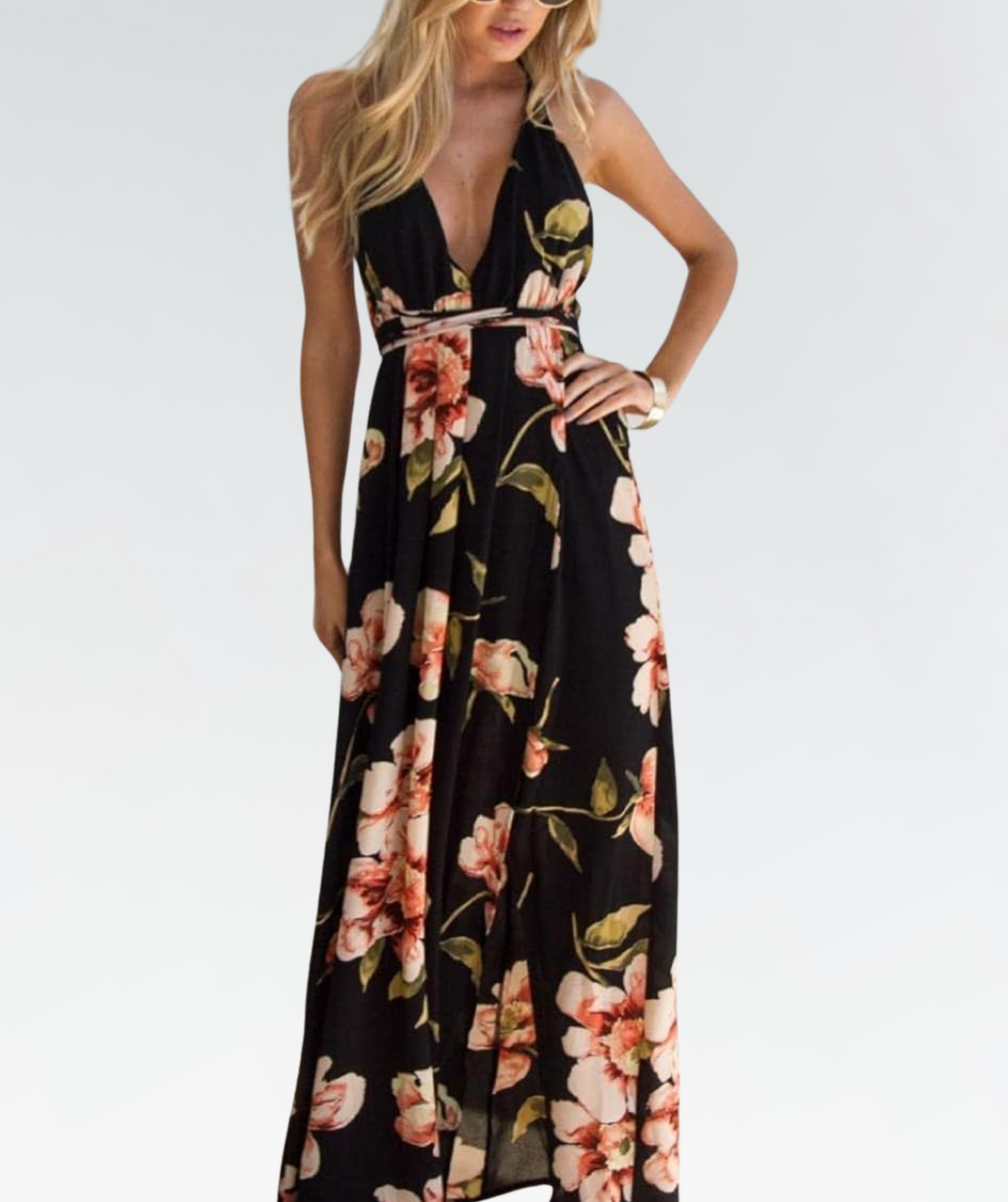 Schwarzes Sommerkleid mit Blumenmuster und lockerer Passform – Mayra