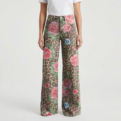 Wide-Leg Floral Print Trousers - Alexis
