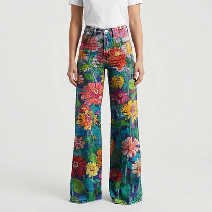 Wide-Leg Floral Print Trousers - Alexis