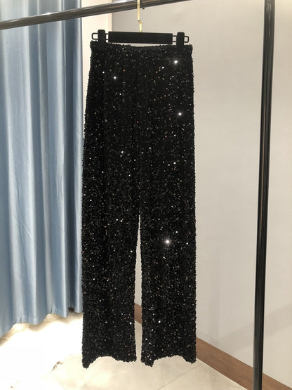 Wide-Leg Sequin Trousers Full Length - Molly