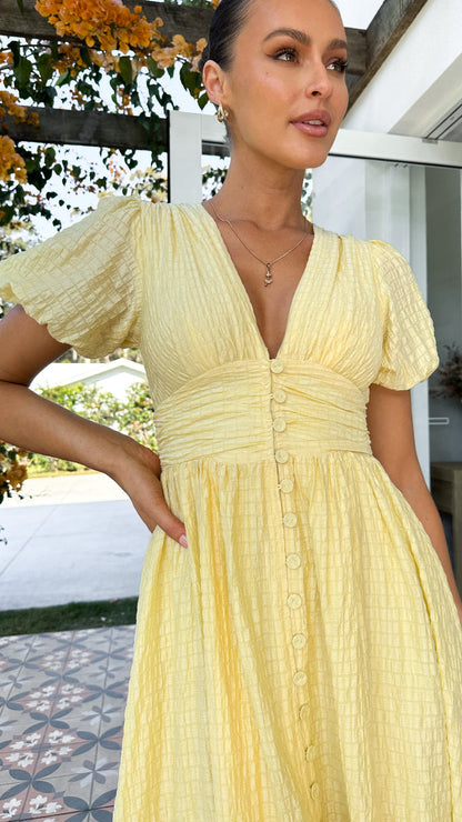 Boho-Maxikleid mit V-Ausschnitt und Knopfleiste – Yara