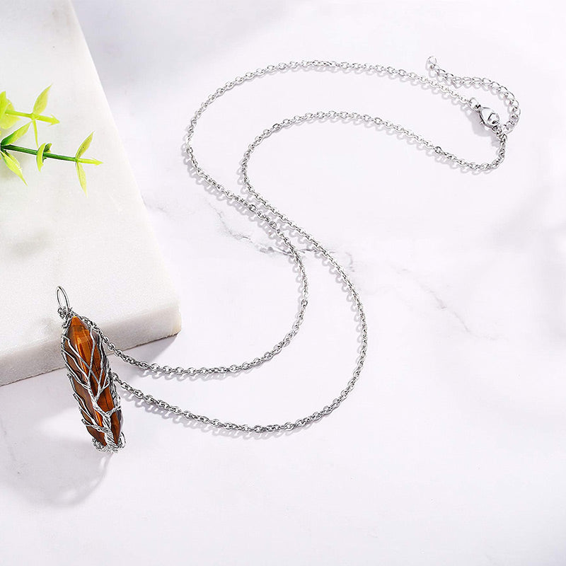 Stilvolle Kristall- und Lebensbaum-Edelsteinkette – Elena