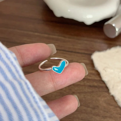 Zilveren Hart Ring met Blauwe Druppel Detail - Ameline
