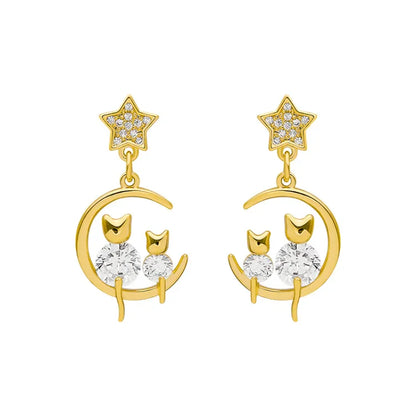 Goldene Katzenohrringe mit Zirkonia – Feline