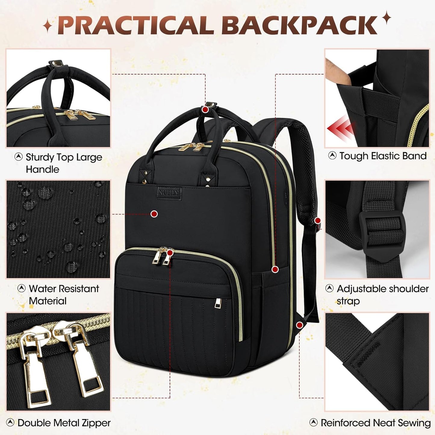 Wasserabweisender Reise-Laptop-Rucksack mit Organisierten Fächern – Geeignet für 15,6"