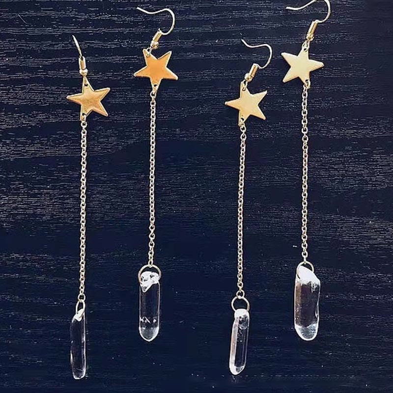 Natürliche Kristall-Mond-Sterne-Ohrringe – Elena