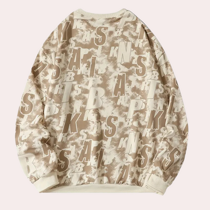 Beige Sweatshirt mit Buchstabenmuster, Unisex, Baumwolle, lässig, modisch, bequem.