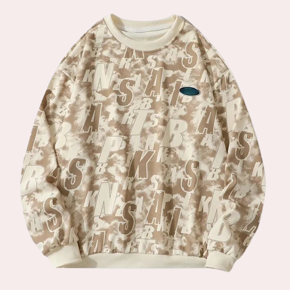 Beige Sweatshirt mit Buchstabenmuster, Unisex, Baumwolle, lässig, modisch, Herbstmode.
