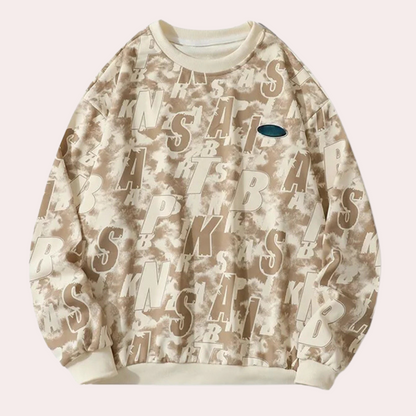 Beige Sweatshirt mit Buchstabenmuster, Unisex, Baumwolle, lässig, modisch, Herbstmode.