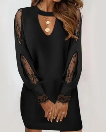 Schwarzes Bodycon Kleid mit Netz und V-Ausschnitt – Selena