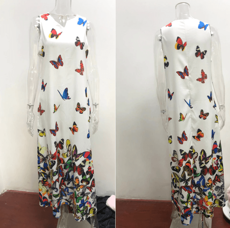 Trendy Ärmelloses Maxi-Sommerkleid mit Schmetterlingsmuster – Malia