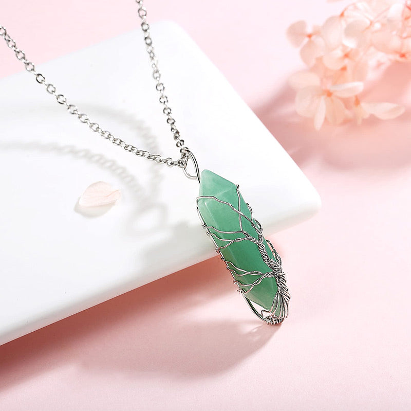 Stilvolle Kristall- und Lebensbaum-Edelsteinkette – Elena