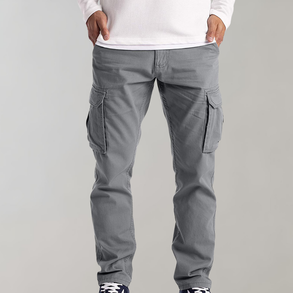 Graue Cargohose für Herren, Baumwolle, seitliche Taschen, lässiger Stil.