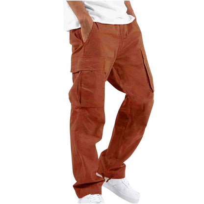 Orange Herren-Cargohose, Baumwolle, Taschen, lässig, modisch, bequem, Streetwear.