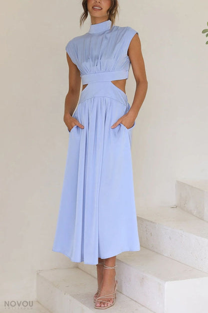 Elegantes Sommer-Midikleid mit Rollkragen und Taillenausschnitt – Avelina