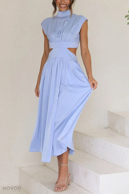 Elegantes Sommer-Midikleid mit Rollkragen und Taillenausschnitt – Avelina