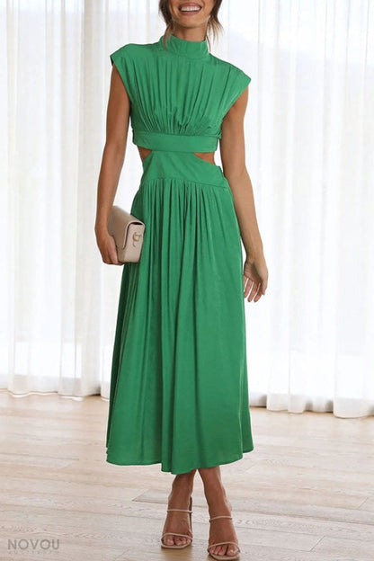 Elegantes Sommer-Midikleid mit Rollkragen und Taillenausschnitt – Avelina