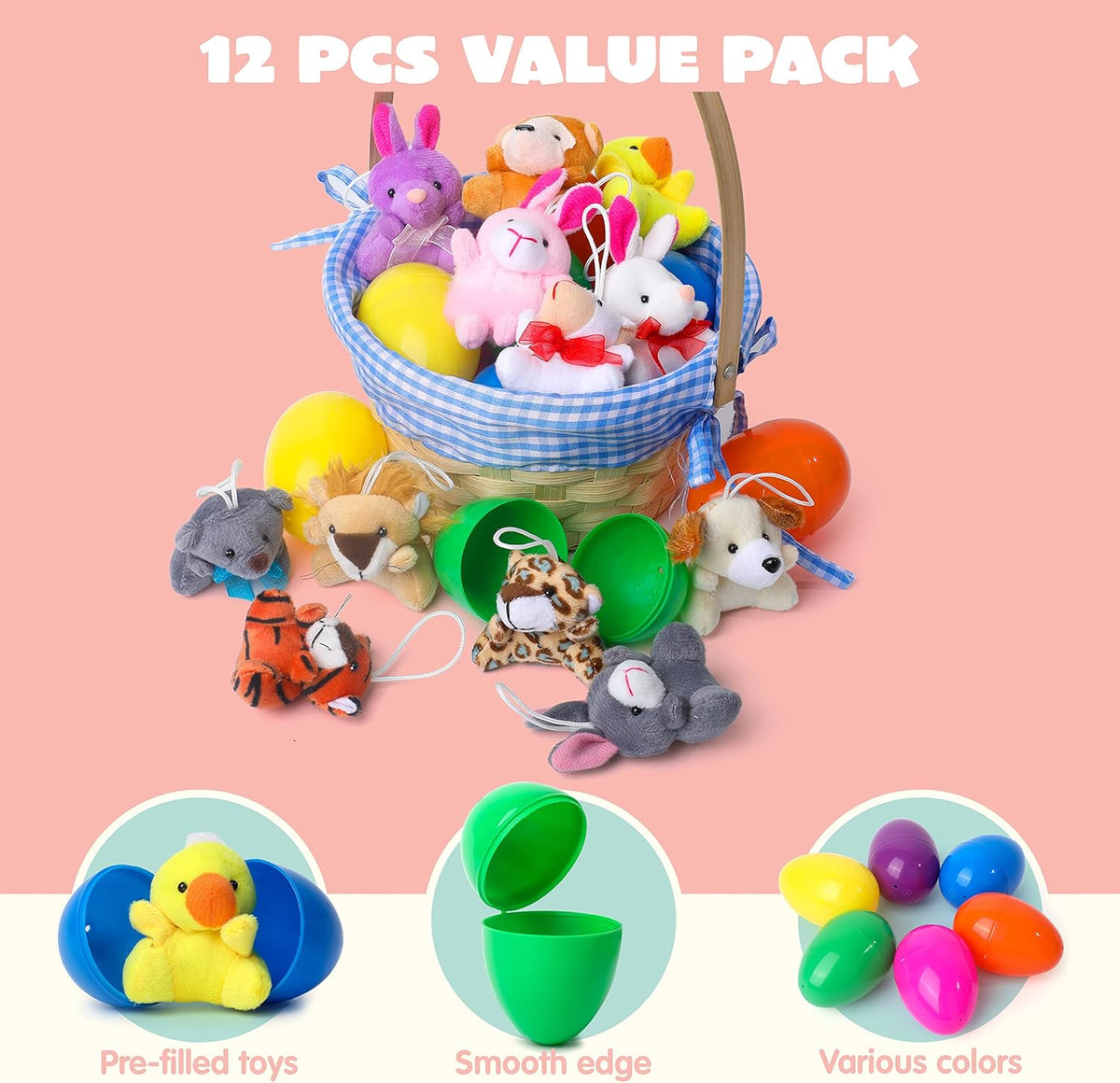 Plüsch-Ostereier mit Mini-Tieren für Kinder – 12er Set Überraschungseier