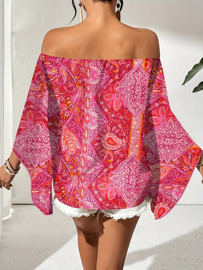 Off-Shoulder Bluse mit geometrischem Druck – Noémie