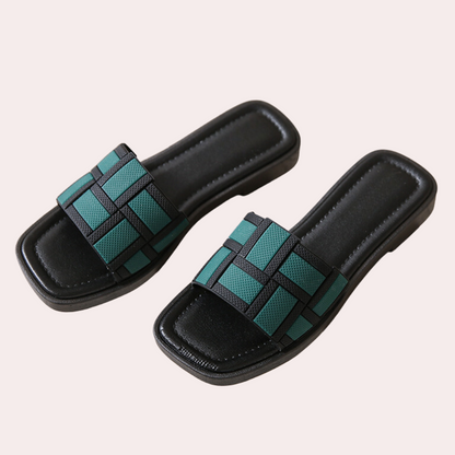 Schwarze und grüne Damen-Sandalen, quadratische Zehen, rutschfest, modisch, bequem.