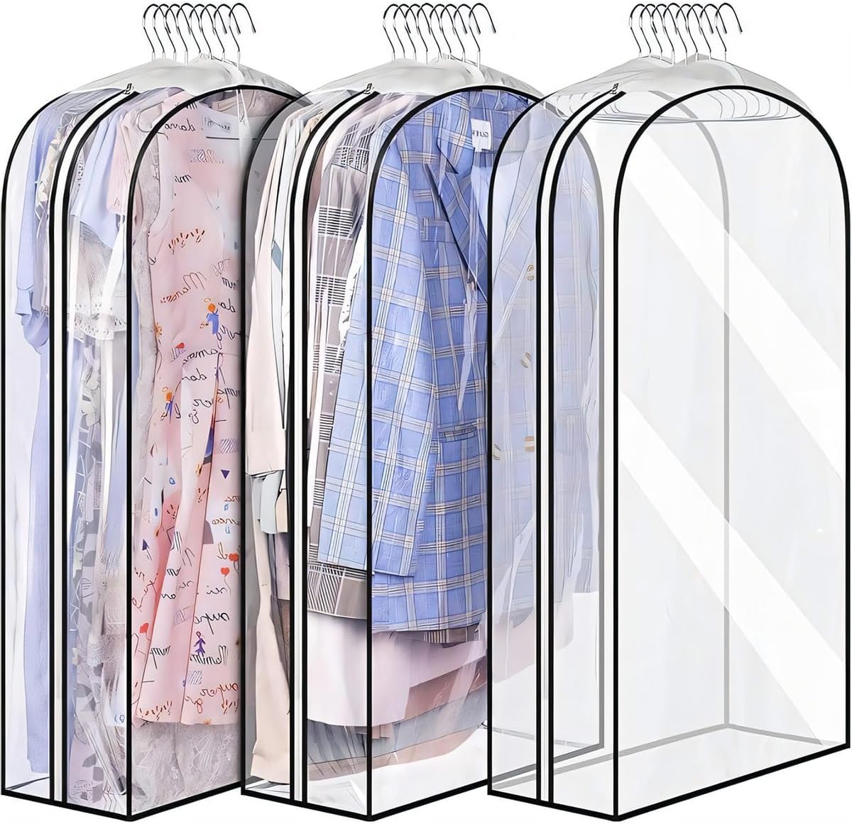 Klare Kleiderschutzhüllen mit Seitenfalten – 3er-Pack Aufbewahrungstaschen mit Seitenreißverschluss (Kaufe 1, erhalte 1 GRATIS)