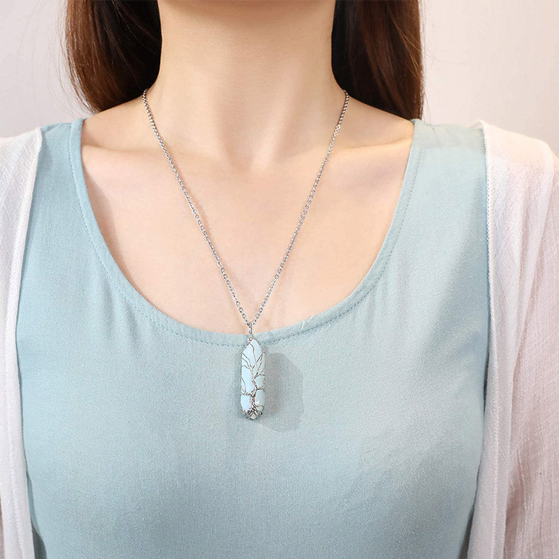 Stilvolle Kristall- und Lebensbaum-Edelsteinkette – Elena