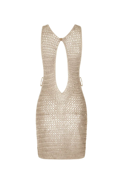 Beige gestricktes durchscheinendes Strandkleid mit luftigem Design – Kaïa