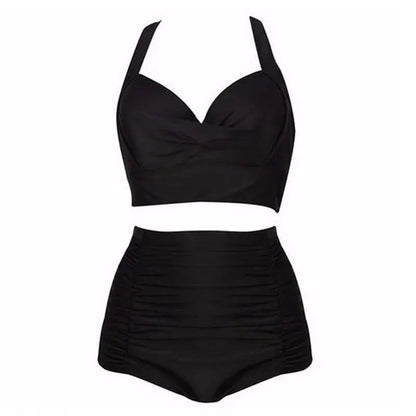 Schwarzes Bikini-Set mit Haltertop und hoher Taille – Alina