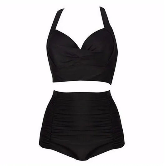 Schwarzes Bikini-Set mit Haltertop und hoher Taille – Alina