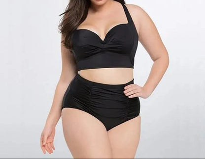 Schwarzes Bikini-Set mit Haltertop und hoher Taille – Alina