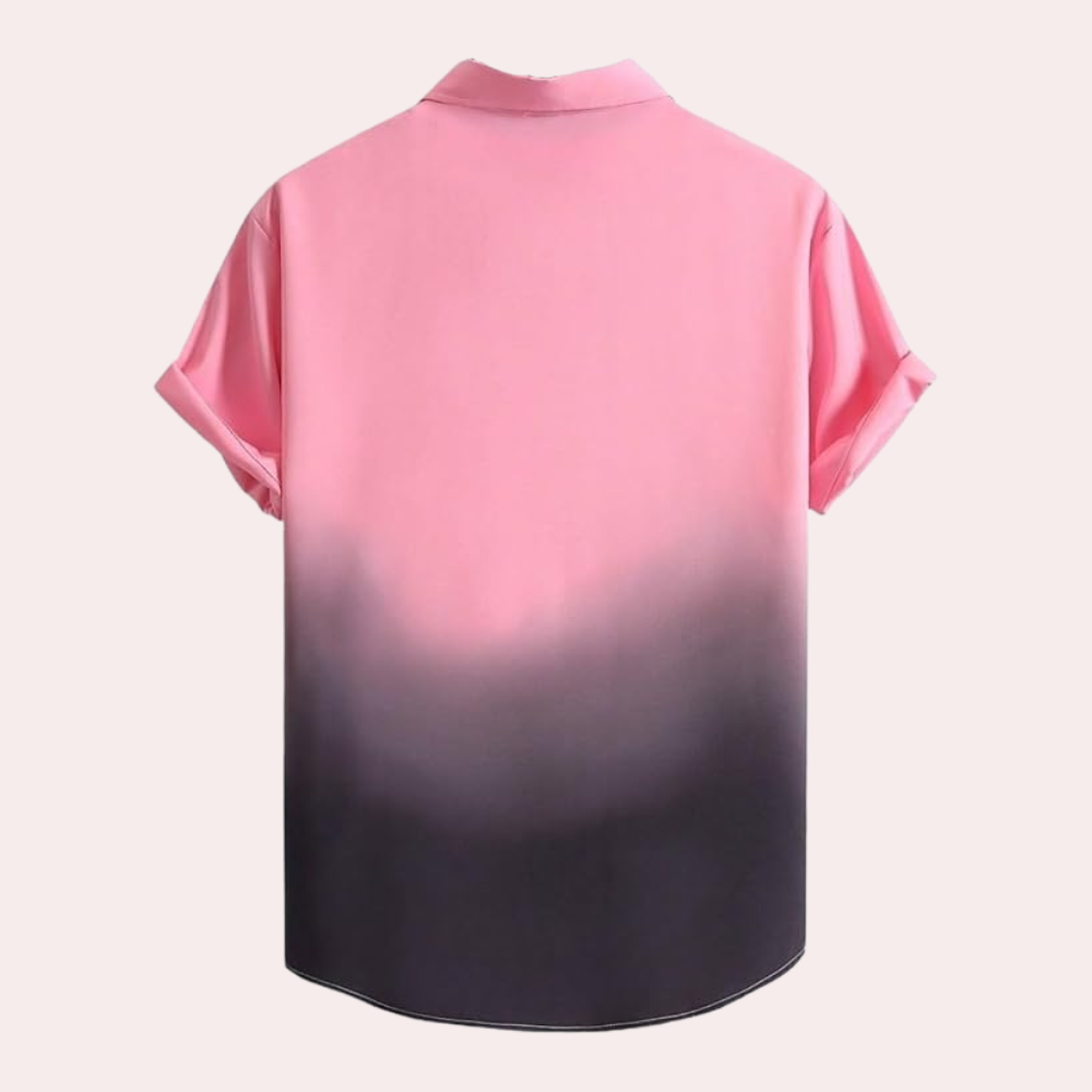 Rosa-zu-schwarzes Ombre-Hemd, kurzärmelig, Baumwolle, modisch, lässig, Unisex.