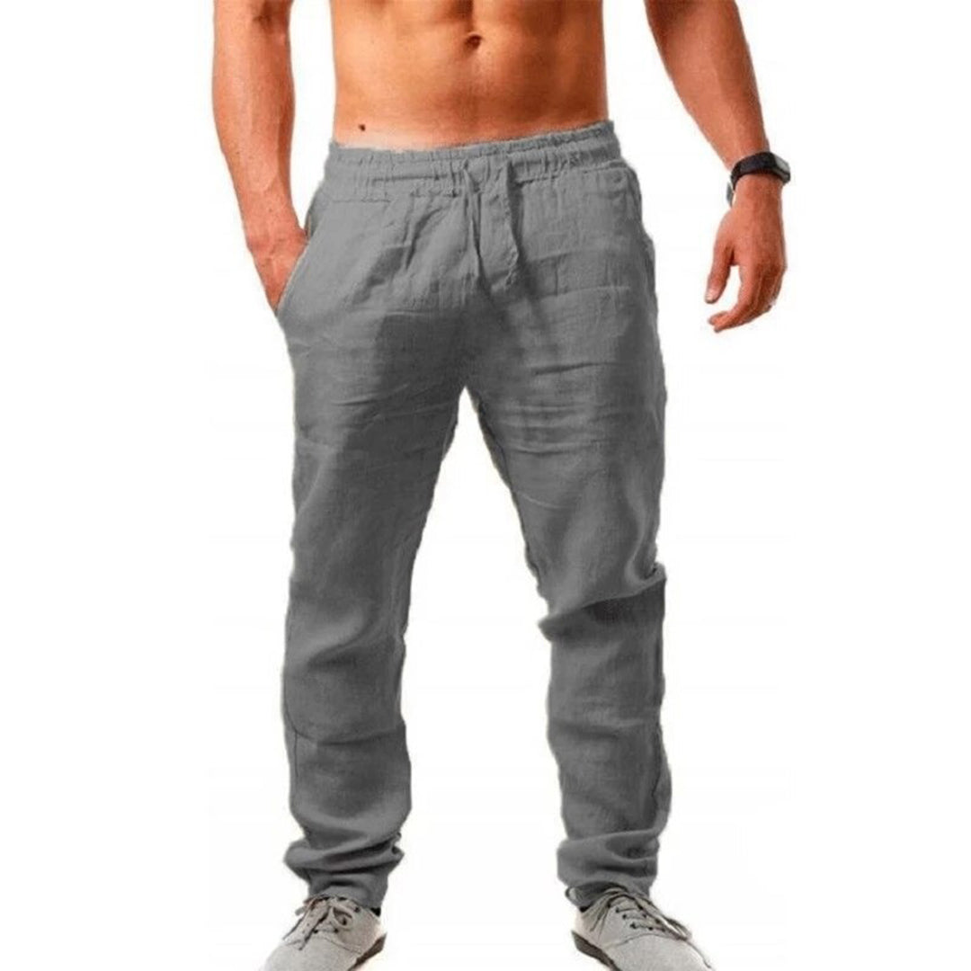 Graue Herren-Leinenhose, lässig, atmungsaktiv, ideal für Sommermode.