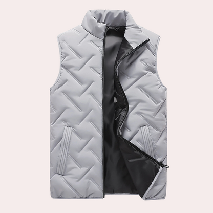 Graue Steppweste Herren, ärmellos, Reißverschluss, modisch, warm, Winterbekleidung.