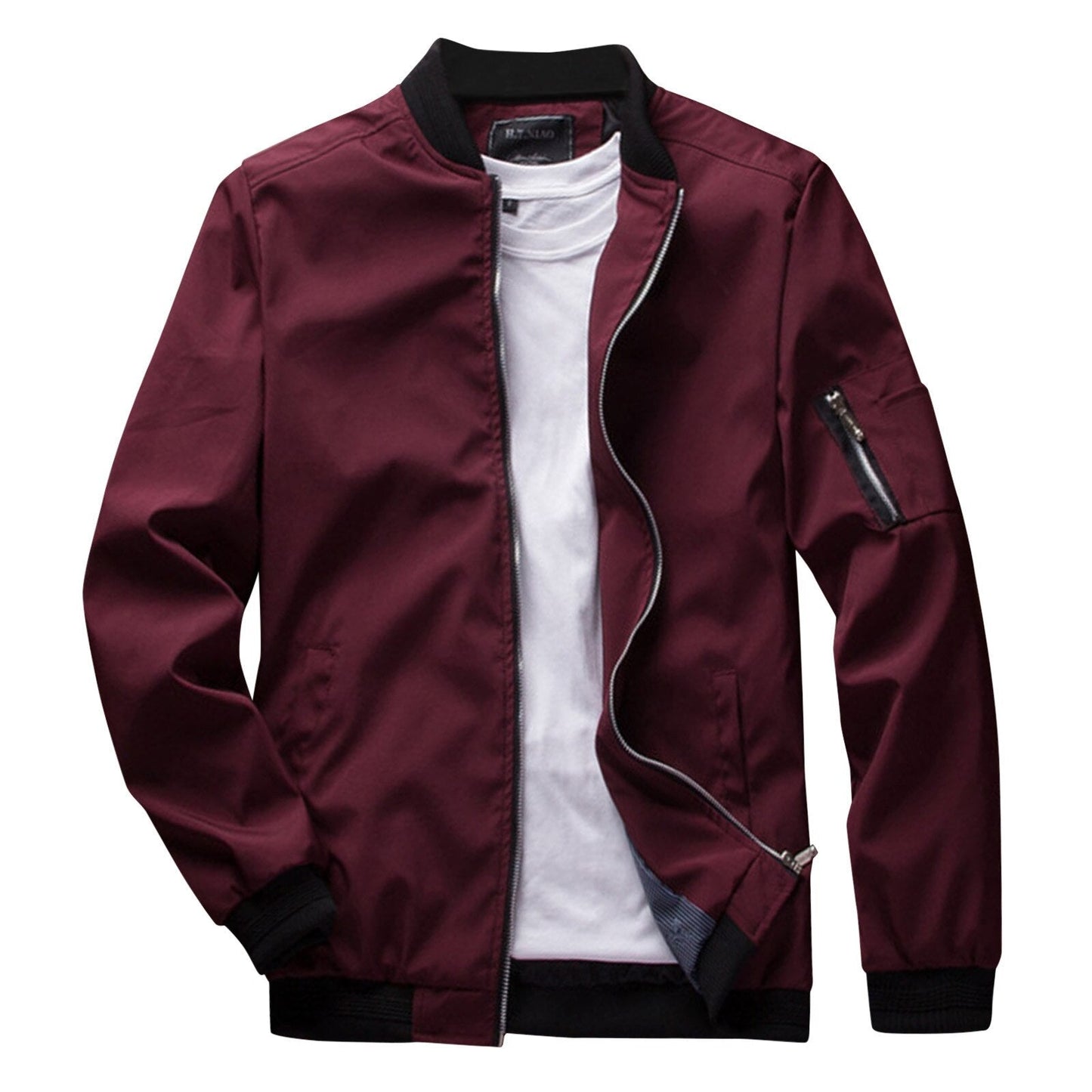 Bordeaux Herren Sommerjacke, Reißverschluss, Bomberstil, modisch, leicht, Freizeitkleidung.