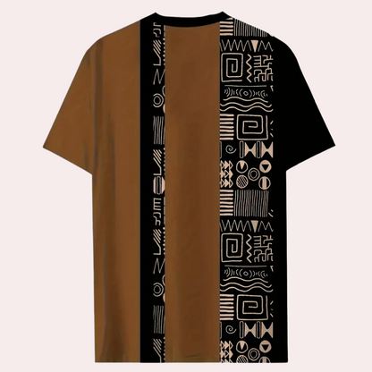 Braunes T-Shirt mit ethnischem Muster, Kurzarm, Baumwolle, Unisex, modisch, bequem.