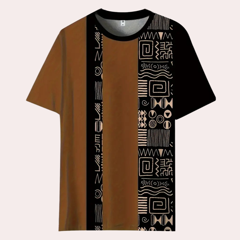 Braunes T-Shirt mit geometrischem Muster, Unisex, Baumwolle, modisch, lässig, kurzärmelig.