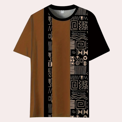 Braunes T-Shirt mit geometrischem Muster, Unisex, Baumwolle, modisch, lässig, kurzärmelig.