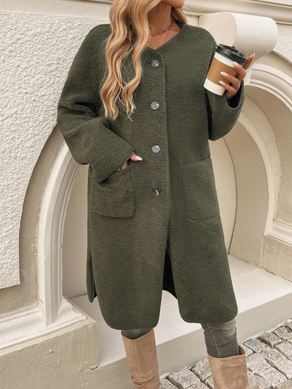 Lang Fleece Damenjacke Mit Knopfverschluss – Elena