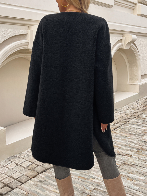 Lang Fleece Damenjacke Mit Knopfverschluss – Elena